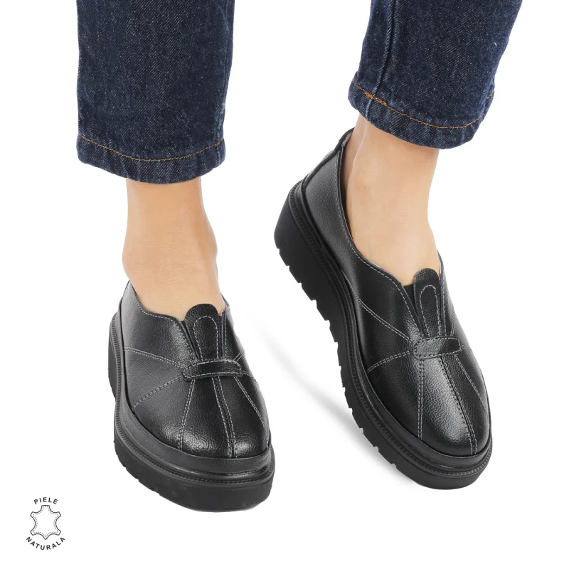 Pantofi Casual de dama din Piele Naturala CRL0918 NEGRU
