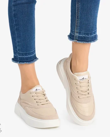 Pantofi casual dama piele naturala si piele naturala intoarsa CRL0872 BEJ