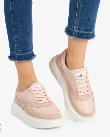 Pantofi casual dama piele naturala si piele naturala intoarsa CRL0872 ROZ