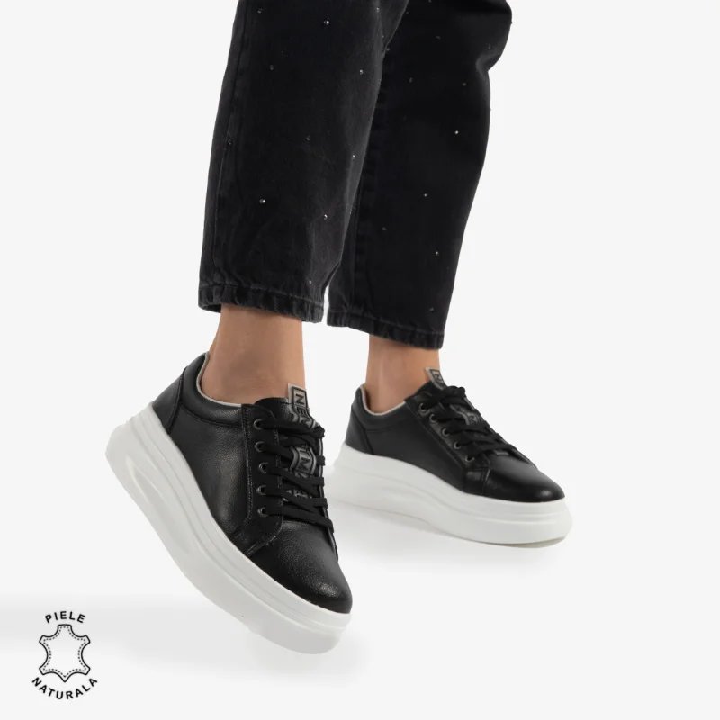 Pantofii casual piele naturala CRL0763 NEGRU