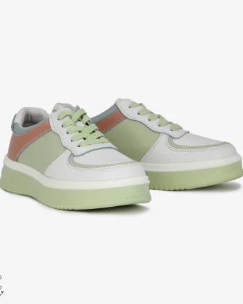 Pantofi Casual de dama din Piele naturala Multicolor cu design special CRL0519 ALB CU VERDE