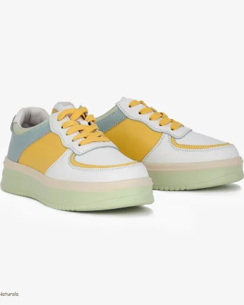Pantofi Casual de dama din Piele naturala Multicolor cu design special CRL0519 ALB CU GALBEN