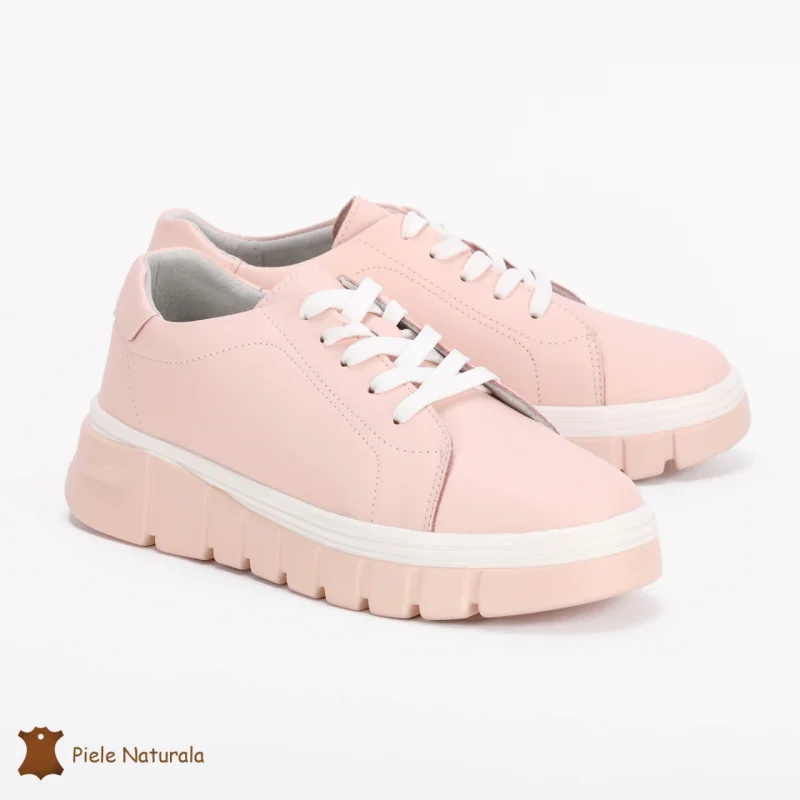 Pantofi Casual de dama din Piele naturala cu talpa groasa CRL0491 ROZ
