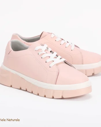 Pantofi Casual de dama din Piele naturala cu talpa groasa CRL0491 ROZ