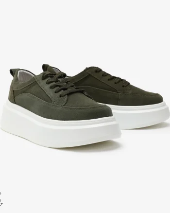 Pantofi Casual de dama din Piele Naturala Intoarsa CRL0567 VERDE