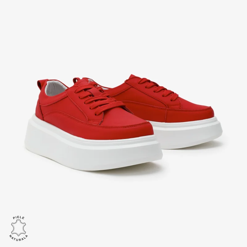 Pantofi Casual de dama din Piele Naturala CRL0566 ROSU