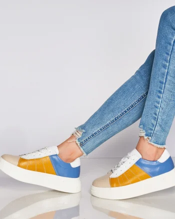 Pantofi Casual dama din Piele naturala cu talpa groasa Multicolor CRL0040 MUSTAR