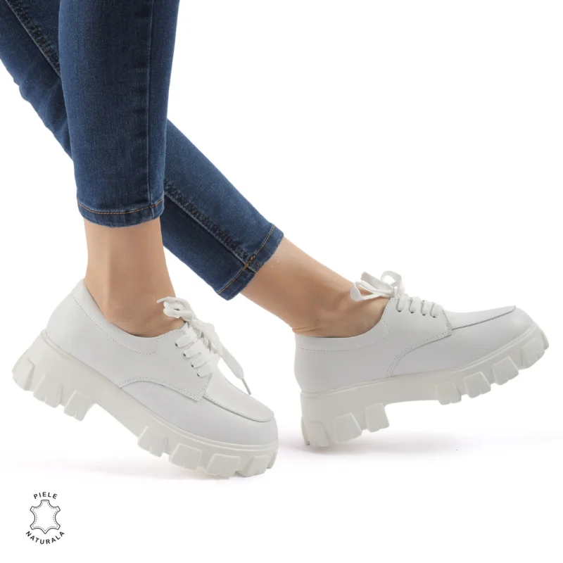 Pantofi casual dama din Piele naturală CRL0109 ALB