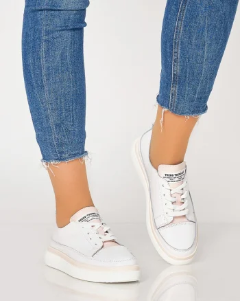 Pantofi casual trendy de dama din piele naturala Multicolor CRL0007 Alb