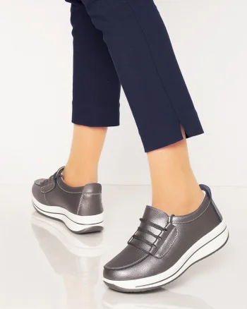 Pantofi casual de dama din piele naturala cu talpa groasa CRL0005 Pewter