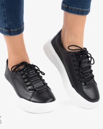Pantofi Casual de dama din Piele Naturala CRL0572 Alb cu Negru