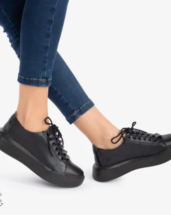 Pantofi Casual de dama din Piele Naturala CRL0572 Negru