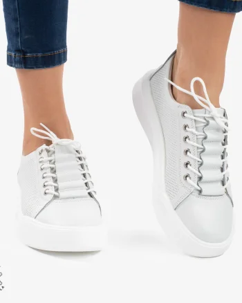 Pantofi Casual de dama din Piele Naturala CRL0572 Alb