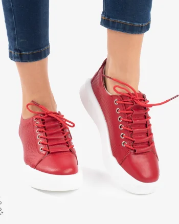 Pantofi Casual de dama din Piele Naturala CRL0572 Rosu