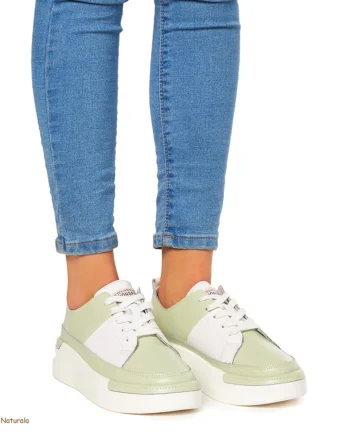 Pantofi Casual dama din Piele naturala cu talpa groasa CRL0056 VERDE