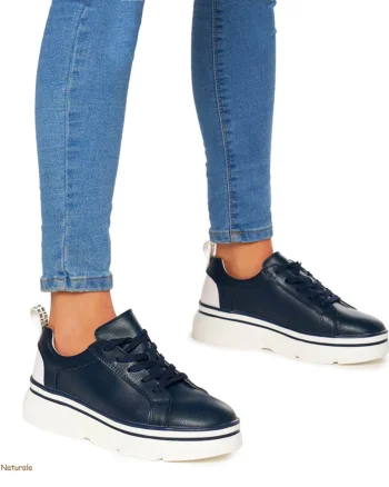 Pantofi Casual dama din Piele naturala cu talpa groasa CRL0054 BLEUMARIN