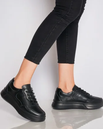Pantofi Casual dama din Piele naturala cu talpa plata CRL0042 NEGRU