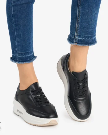 Pantofi casual dama din Piele naturală CRL0058 Negru cu ALB