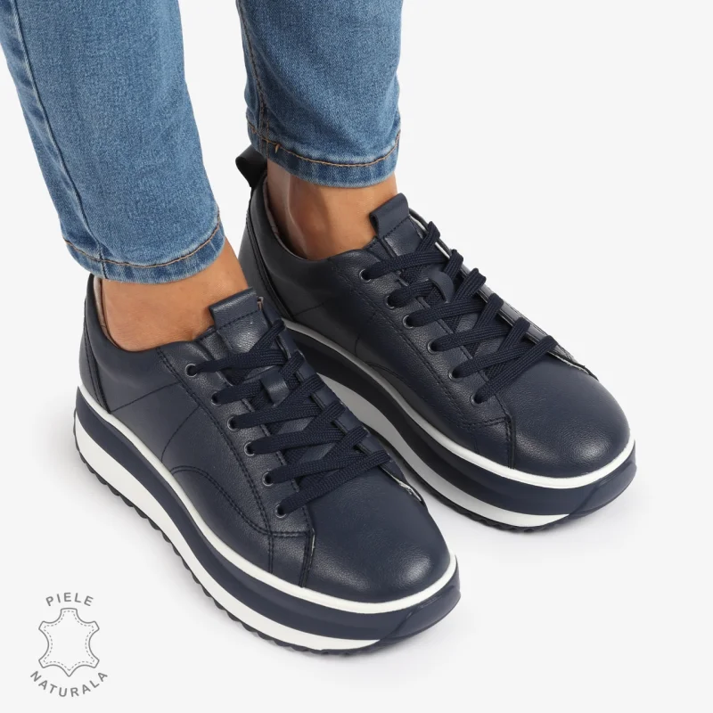 Pantofi Casual de dama din Piele Naturala CU CUSATURI DECORATIVE CRL1220 BLEUMARIN