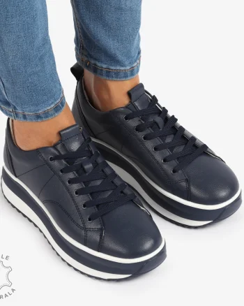 Pantofi Casual de dama din Piele Naturala CU CUSATURI DECORATIVE CRL1220 BLEUMARIN
