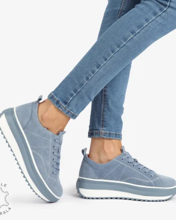 Pantofi Casual de dama din Piele Naturala INTOARSA CU CUSATURI DECORATIVE CRL1220 ALBASTRU