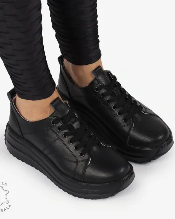 Pantofi casual piele naturala cu talpa inalta CRL1307 NEGRU