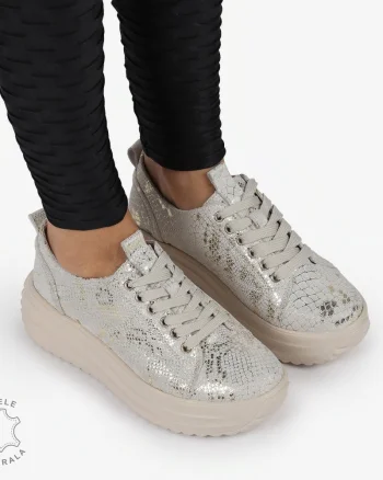Pantofi casual piele naturala Intoarsa cu INCHIDERE SIRET CRL1306 BEJ