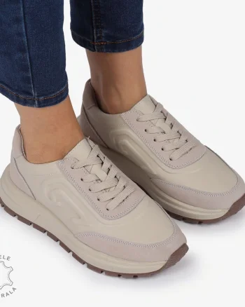 Pantofi casual piele naturala CU MODEL LATERAL CRL1304 BEJ