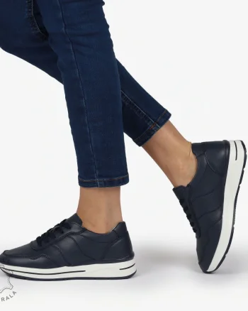 PANTOFI CASUAL Piele Naturala CU INCHIDERE SIRET SI MODEL PE TALPA CRL1303 BLEUMARIN