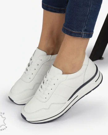 PANTOFI CASUAL Piele Naturala CU INCHIDERE SIRET SI MODEL PE TALPA CRL1303 ALB