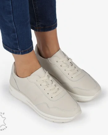 PANTOFI CASUAL Piele Naturala CU INCHIDERE SIRET SI MODEL PE TALPA CRL1303 BEJ
