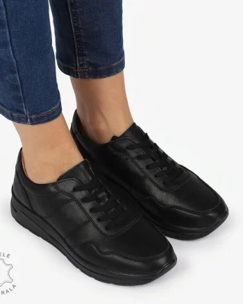 PANTOFI CASUAL Piele Naturala CU INCHIDERE SIRET SI MODEL PE TALPA CRL1303 NEGRU