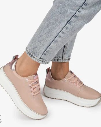 Pantofi CASUAL PIELE NATURALA cu TALPA INALTA CRL1291 ROZ