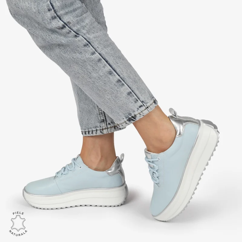 Pantofi CASUAL PIELE NATURALA cu TALPA INALTA CRL1291 ALBASTRU