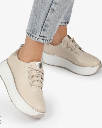 Pantofi CASUAL PIELE NATURALA cu TALPA INALTA CRL1291 BEJ