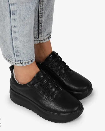 Pantofi CASUAL PIELE NATURALA cu TALPA INALTA CRL1291 NEGRU