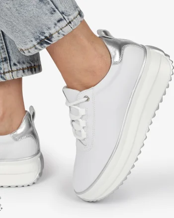 Pantofi CASUAL PIELE NATURALA cu TALPA INALTA CRL1291 ALB