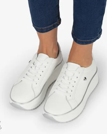 Pantofi CASUAL PIELE NATURALA cu talpa inalta CRL1275 Alb