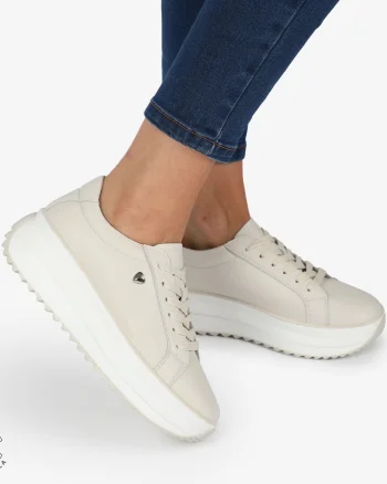 Pantofi CASUAL PIELE NATURALA cu talpa inalta CRL1275 Bej