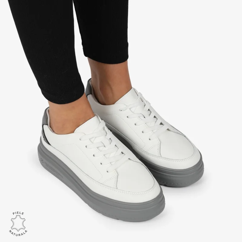 Pantofi CASUAL PIELE NATURALA CRL1271 ALB CU GRI