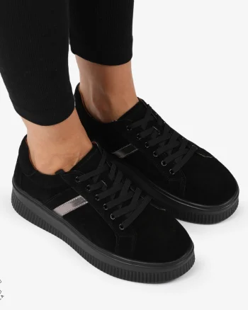 Pantofi CASUAL PIELE NATURALA Intoarsa cu linii decorative CRL1270 Negru