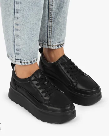 Pantofi CASUAL PIELE NATURALA dunga decorativa cu talpa inalta CRL1261 Negru