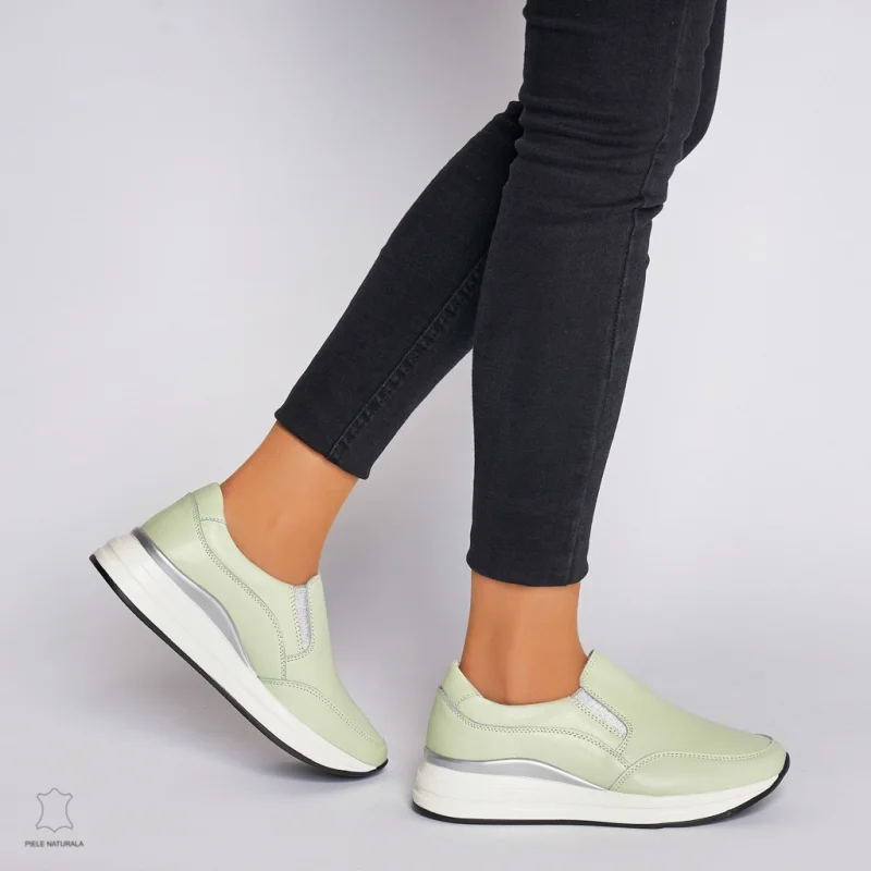 Pantofi Casual dama din Piele naturala CU INCHIDERE SLIP-ON CRL1235 VERDE