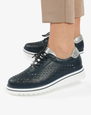 Pantofi Casual dama din piele naturala Perforati CRL0782 NAVY