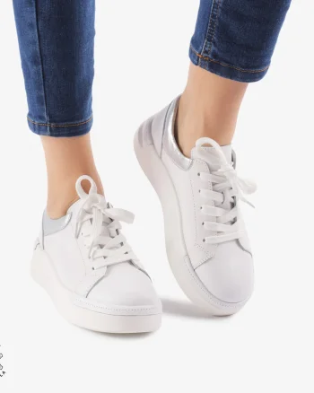 Pantofi Casual de dama din Piele naturala Trendy CRL0525 ALB