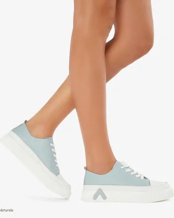 Pantofi Casual de dama din Piele naturala cu talpa groasa CRL0489 ALBASTRU
