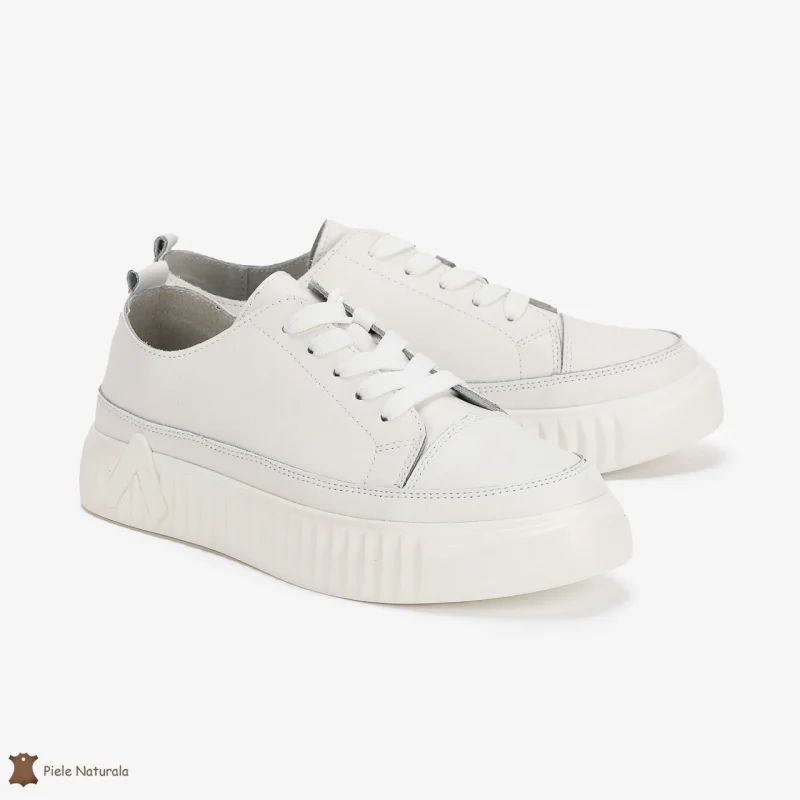 Pantofi Casual de dama din Piele naturala cu talpa groasa CRL0489 ALB