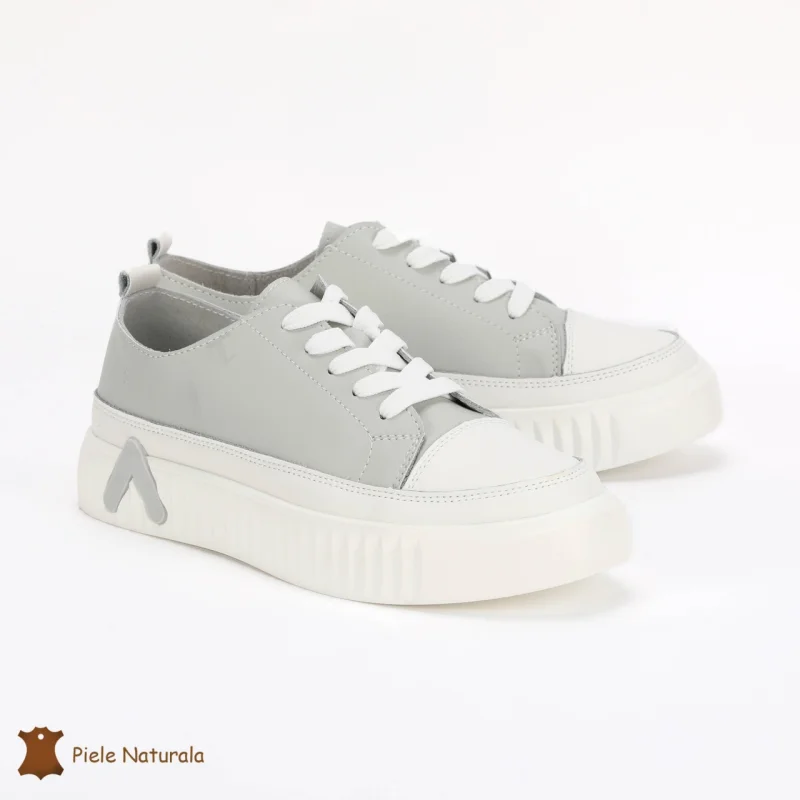 Pantofi Casual de dama din Piele naturala cu talpa groasa CRL0489 GRI
