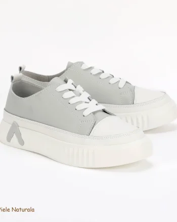 Pantofi Casual de dama din Piele naturala cu talpa groasa CRL0489 GRI