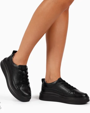 Pantofi Casual de dama din Piele Naturala CU TALPA INALTA CRL1210 NEGRU
